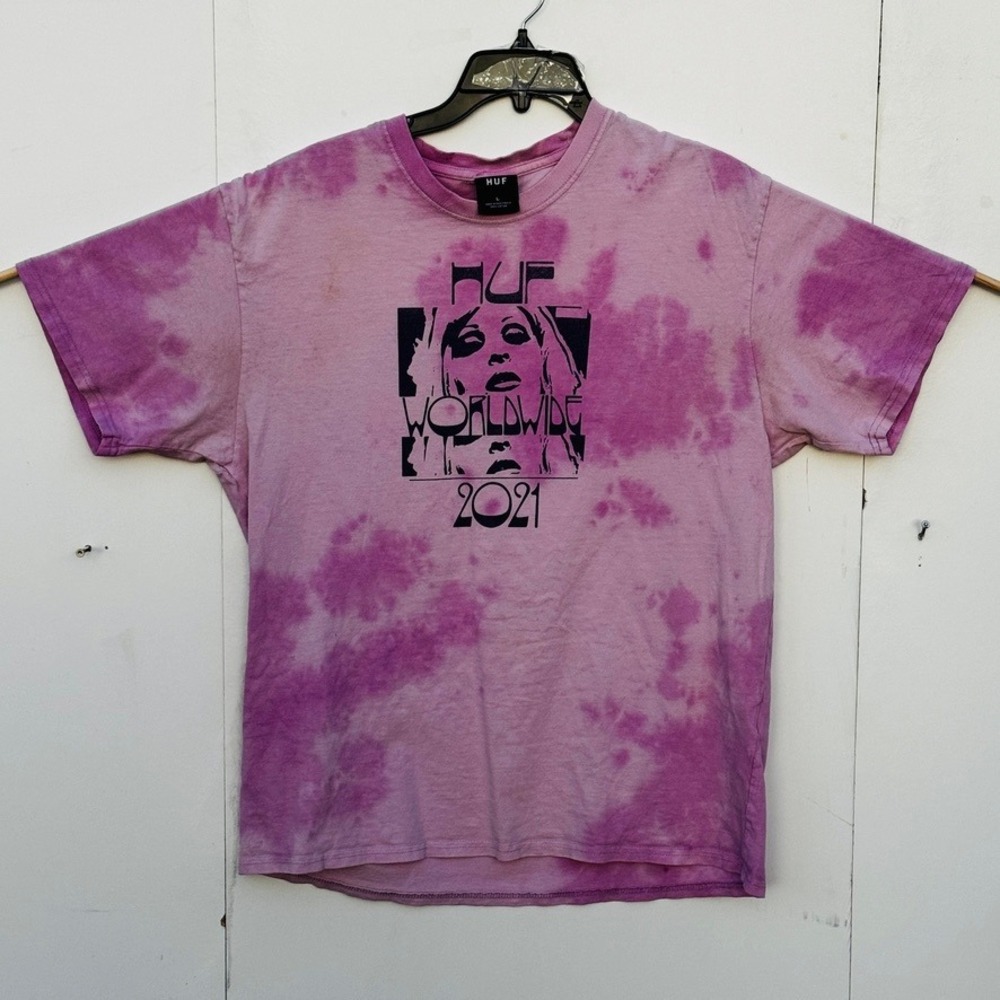 HUF Worldwide 2021 Tie Dye Graphic T-Shirt Mens Large Purple Streetwear Cotton